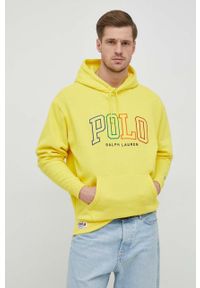 Polo Ralph Lauren bluza męska kolor żółty z kapturem z aplikacją. Typ kołnierza: kaptur, polo. Kolor: żółty. Wzór: aplikacja #1