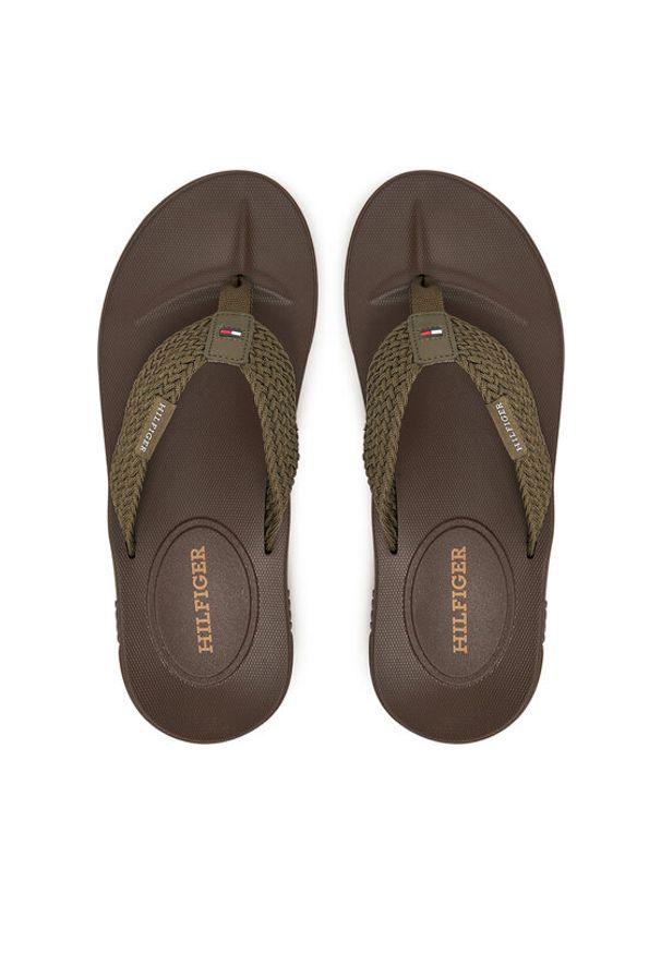 TOMMY HILFIGER - Tommy Hilfiger Japonki Molded Web Beach Sandal FM0FM05434 Khaki. Kolor: brązowy. Materiał: materiał