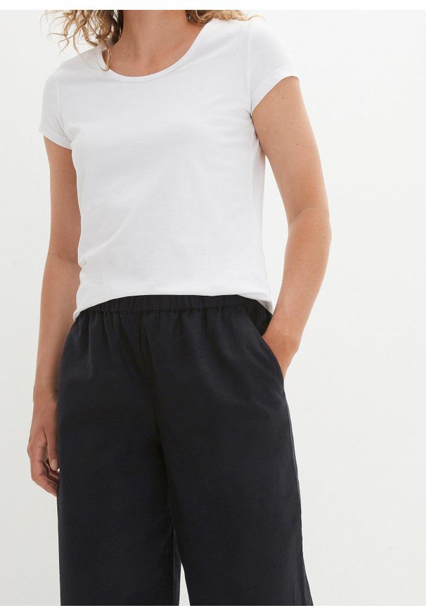 bonprix - Spodnie lniane Loose Fit, high waist, z wygodnym paskiem, dł. przed kostkę. Stan: podwyższony. Kolor: czarny. Materiał: len