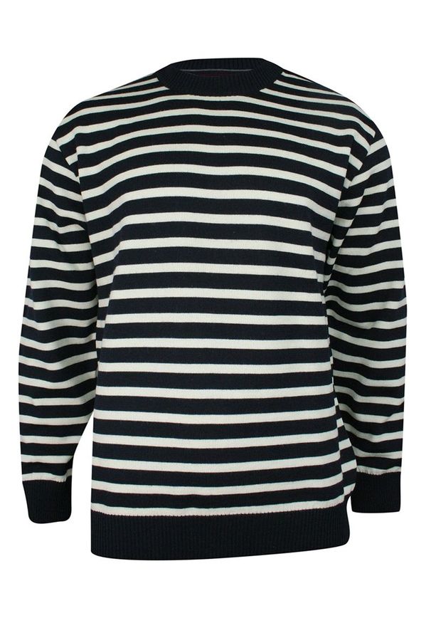 Belika - Sweter Granatowo-Biały w Paski, Łaty na Rękawach, Okrągły Dekolt (U-neck), Męski - BELIKA. Kolor: niebieski. Materiał: wełna. Wzór: paski. Sezon: jesień, zima. Styl: klasyczny