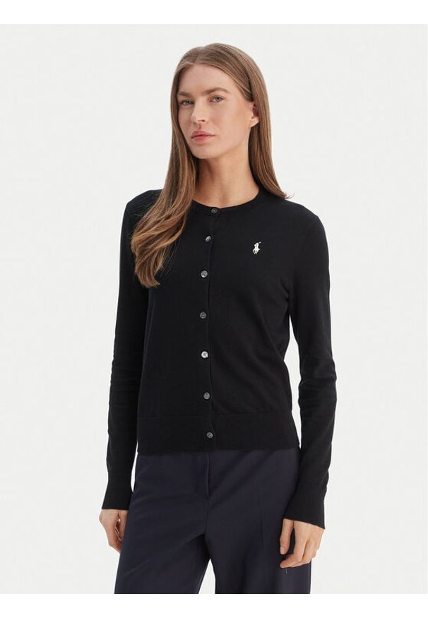 Polo Ralph Lauren Kardigan 211971871005 Czarny Slim Fit. Typ kołnierza: polo. Kolor: czarny. Materiał: bawełna