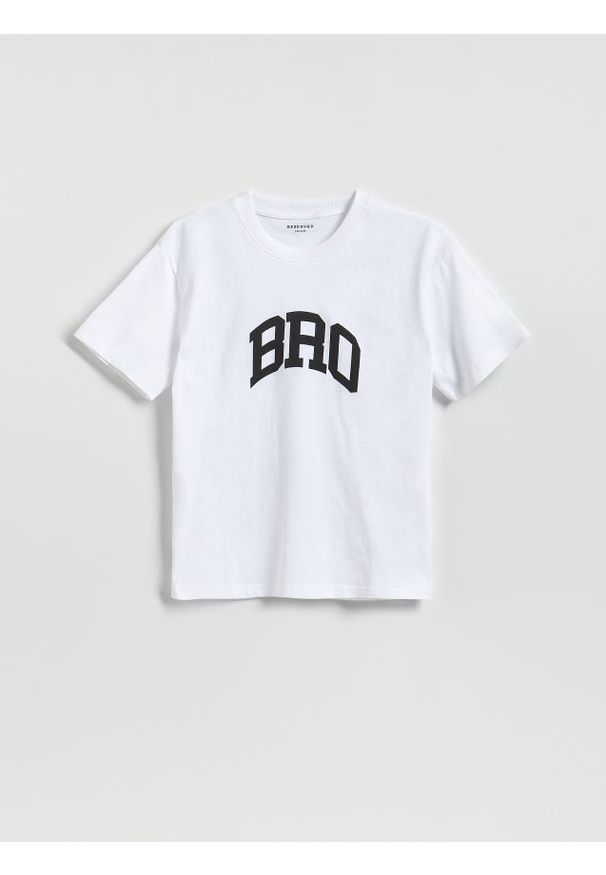 Reserved - T-shirt z nadrukiem - biały. Kolor: biały. Materiał: dzianina, bawełna. Wzór: nadruk