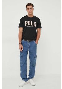 Polo Ralph Lauren t-shirt bawełniany kolor czarny z aplikacją. Typ kołnierza: polo. Kolor: czarny. Materiał: bawełna. Wzór: aplikacja #1