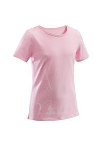 DOMYOS - Koszulka z krótkim rękawem dziecięca Domyos. Kolor: różowy. Materiał: bawełna, materiał. Długość rękawa: krótki rękaw. Długość: krótkie
