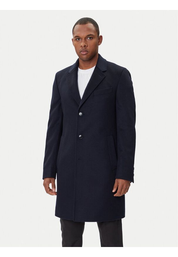 BOSS Płaszcz wełniany Hyde 50549187 Granatowy Slim Fit. Kolor: niebieski. Materiał: wełna