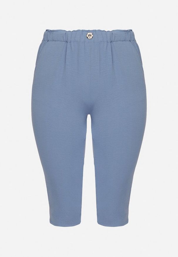 Born2be - Niebieskie Spodnie z Gumką w Pasie 7/8 Tenimira. Okazja: na co dzień, na spacer. Kolekcja: plus size. Kolor: niebieski. Styl: klasyczny, elegancki, casual
