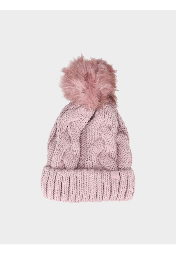 4f - 4F Czapka z pomponem damska - różowa S. Kolor: różowy. Materiał: syntetyk, materiał, futro. Sezon: zima. Styl: sportowy