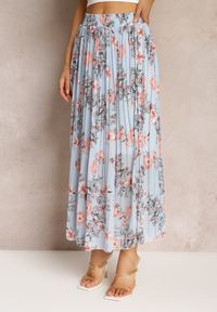 Renee - Niebieska Spódnica Ozdobiona Plisami z Gumką w Pasie i Elastyczną Podszewką Vislo. Kolor: niebieski. Wzór: aplikacja. Sezon: lato. Styl: boho #4