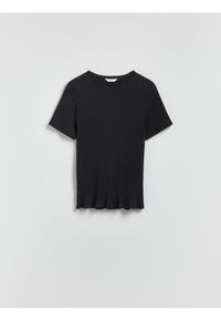 Reserved - T-shirt slim fit - czarny. Kolor: czarny. Materiał: bawełna, dzianina