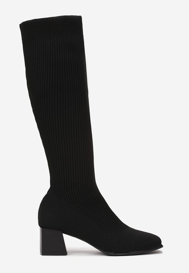 Renee - Czarne Kozaki z Elastyczną Cholewką Timerine. Zapięcie: pasek. Kolor: czarny. Materiał: koronka. Szerokość cholewki: normalna. Styl: street