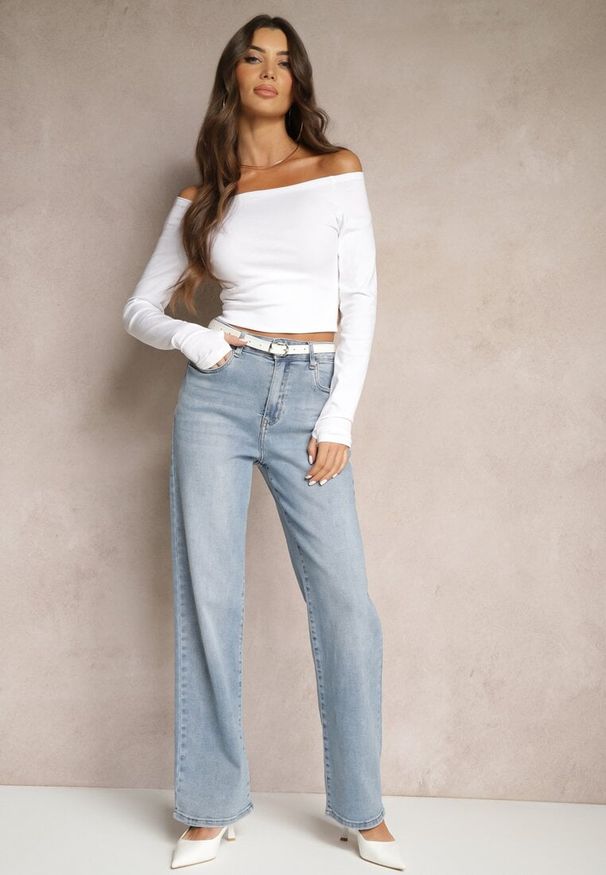 Renee - Jasnoniebieskie Jeansy High Waist z Szeroką Nogawką Isvila. Okazja: na co dzień. Stan: podwyższony. Kolor: niebieski. Styl: casual, elegancki