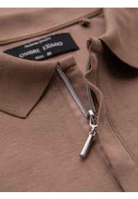 Ombre Clothing - Koszulka męska polo z dekoltem na zamek - jasnobrązowa V3 - Rozmiar: XXL. Okazja: na co dzień. Typ kołnierza: polo. Kolor: brązowy. Materiał: bawełna, elastan, dzianina. Styl: sportowy, casual, elegancki #9