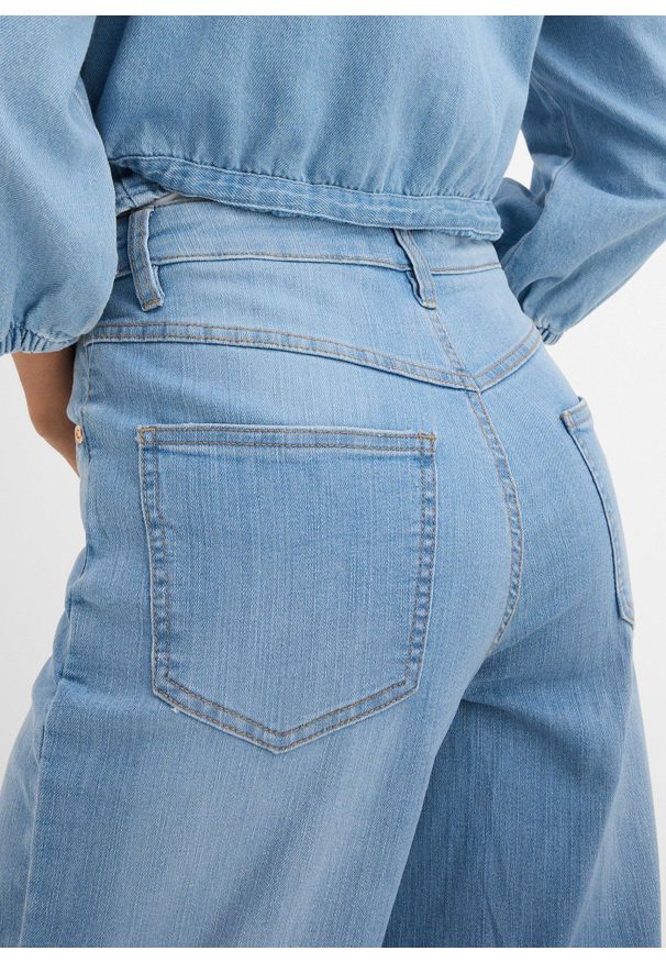 bonprix - Dżinsy Barrel, high waist, cropped. Stan: podwyższony. Kolor: niebieski