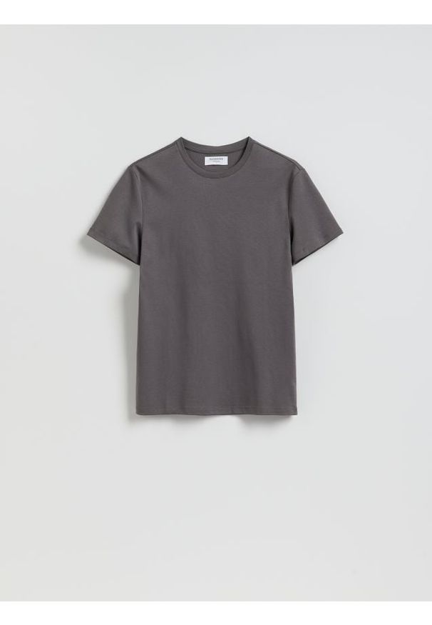 Reserved - T-shirt slim z bawełny pima - ciemnoszary. Kolor: szary. Materiał: bawełna