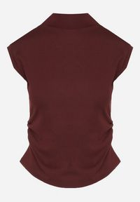 Born2be - Bordowy Marszczony Top z Bawełny i Wiskozy z Półgolfem Zetalia. Kolor: czerwony. Materiał: bawełna, wiskoza. Styl: klasyczny #5