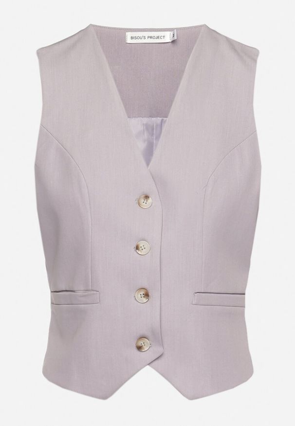 Born2be - Jasnoszara Kamizelka na Guziki Aeralindra. Kolor: szary