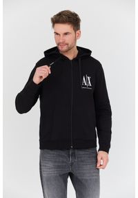 Armani Exchange - ARMANI EXCHANGE Czarna męska bluza z kapturem, Rozmiar M. Typ kołnierza: kaptur. Kolor: czarny