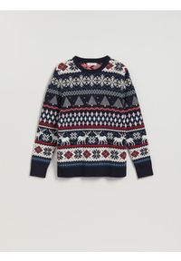 Reserved - Sweter ze świątecznym motywem - wielobarwny. Materiał: dzianina, bawełna. Styl: wizytowy