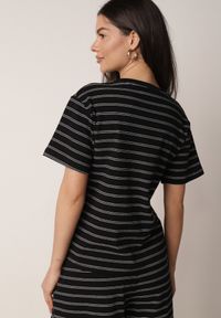 Born2be - Czarny Bawełniany T-shirt w Poziome Paski Rive. Okazja: do pracy, na co dzień. Kolor: czarny. Materiał: bawełna. Długość: krótkie. Wzór: paski. Styl: klasyczny, casual #7