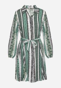 Born2be - Zielona Sukienka Koszulowa z Wiskozy Rozkloszowana z Materiałowym Paskiem Sigina. Okazja: do pracy. Kolor: zielony. Materiał: wiskoza, materiał. Długość rękawa: długi rękaw. Typ sukienki: koszulowe #7