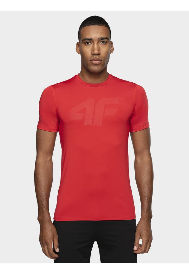 4f - Koszulka treningowa męska TSMF004 - czerwony. Kolor: czerwony. Materiał: włókno, dzianina