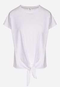 Born2be - Biały T-shirt z Bawełny z Ozdobnym Wiązaniem Sunitra. Okazja: na co dzień, na spotkanie biznesowe. Kolor: biały. Materiał: bawełna. Sezon: lato, wiosna. Styl: biznesowy, klasyczny, casual #3