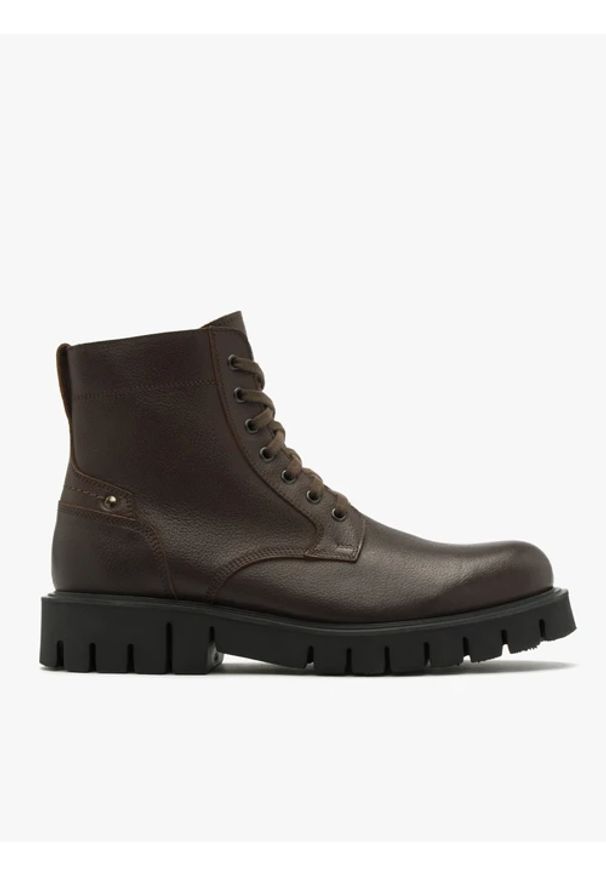 Ryłko - Brązowy trzewik męski na traktorowym spodzie. Kolor: brązowy. Materiał: skóra. Styl: street