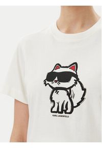 Karl Lagerfeld - KARL LAGERFELD T-Shirt A1W17128 Écru Regular Fit. Typ kołnierza: dekolt w karo. Materiał: bawełna #3