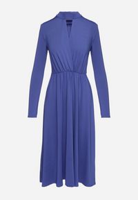 Born2be - Niebieska Rozkloszowana Sukienka z Ozdobnym Wycięciem i Usztywnioną Linią Ramion Rivfedi. Okazja: na co dzień, na imprezę. Kolor: niebieski. Długość rękawa: długi rękaw. Typ sukienki: proste. Styl: casual, elegancki #7