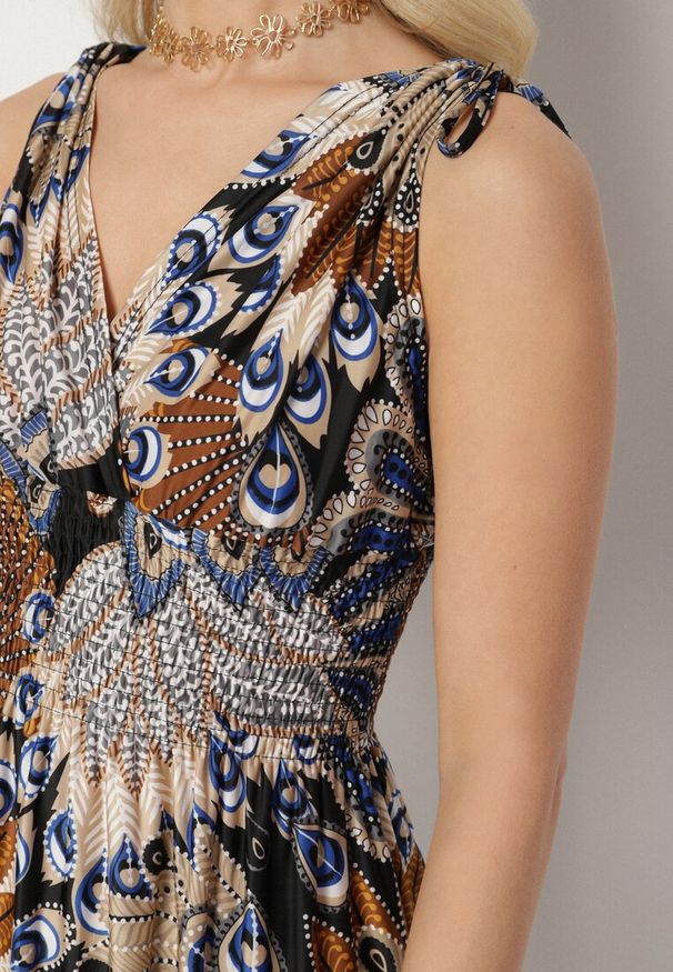 Born2be - Czarno-Niebieska Sukienka Olon. Okazja: na co dzień. Kolor: czarny. Długość rękawa: bez rękawów. Wzór: kolorowy, aplikacja. Sezon: lato. Typ sukienki: kopertowe, proste. Styl: casual. Długość: mini