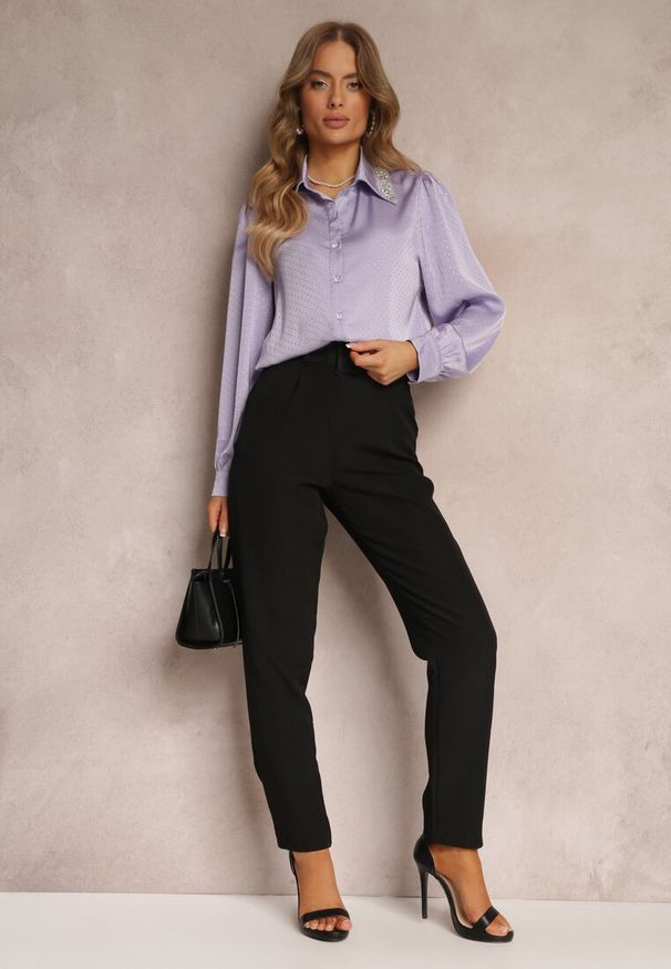 Renee - Czarne Spodnie Garniturowe High Waist z Paskiem Wenus. Okazja: na co dzień, na spotkanie biznesowe. Stan: podwyższony. Kolor: czarny. Materiał: tkanina, materiał. Wzór: gładki, jednolity. Styl: casual, elegancki, biznesowy