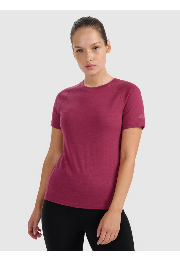 4f - 4F Koszulka trekkingowa z wełną merino damska - różowa XL. Kolor: różowy. Materiał: wełna