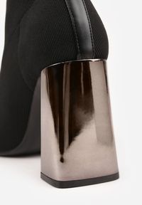 Born2be - Czarne Botki Vices na Obcasie z Elastyczną Cholewką Falienne. Kolor: czarny. Szerokość cholewki: normalna. Obcas: na obcasie. Styl: elegancki. Wysokość obcasa: średni #3