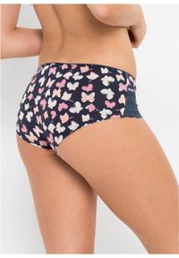 Figi panty (4 pary) bonprix ciemnoniebiesko-brzoskwiniowy z nadrukiem. Kolor: niebieski. Wzór: nadruk #3