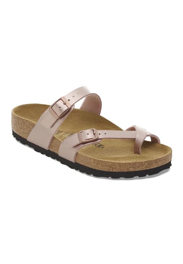 Birkenstock Mayari BF Japonki damskie. Okazja: na co dzień. Kolor: brązowy. Materiał: materiał. Wzór: paski. Sezon: lato. Styl: casual, elegancki