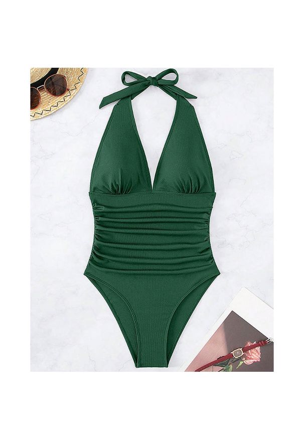 Intica - Kostium kąpielowy zakładany na szyję na plażę i basen Georgann. Kolor: zielony. Materiał: materiał