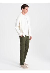 Ombre Clothing - Spodnie męskie materiałowe REGULAR z kieszeniami cargo - ciemnooliwkowe V1 OM-PACG-0178 - XXL. Kolor: oliwkowy. Materiał: materiał #9
