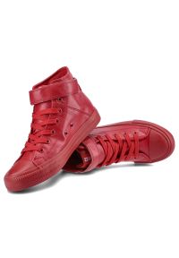 Big-Star - Czerwone Sneakersy Big Star Damskie Buty Na Rzep. Zapięcie: rzepy. Kolor: czerwony. Materiał: guma, materiał, skóra ekologiczna. Szerokość cholewki: normalna #4