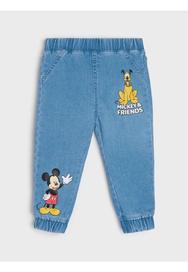 Sinsay - Jeansy Mickey Mouse - niebieski. Kolor: niebieski. Wzór: motyw z bajki