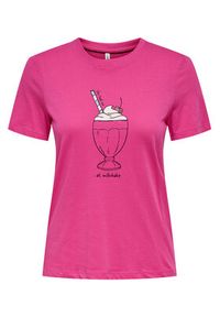 only - ONLY T-Shirt Fun Life 15349901 Różowy Regular Fit. Kolor: różowy. Materiał: bawełna