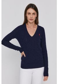 Polo Ralph Lauren Sweter wełniany damski kolor granatowy. Okazja: na co dzień. Typ kołnierza: polo. Kolor: niebieski. Materiał: wełna. Długość rękawa: długi rękaw. Długość: długie. Wzór: ze splotem. Styl: casual #3