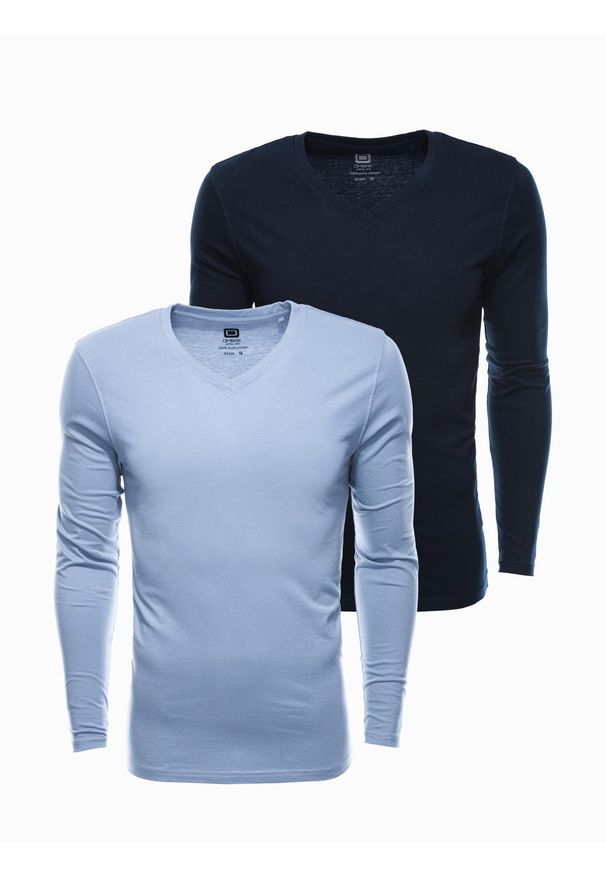 Ombre Clothing - Zestaw longsleeve męski V-NECK - mix 2-pak V6. Okazja: na co dzień. Kolor: niebieski. Materiał: tkanina, skóra, materiał, bawełna. Długość rękawa: długi rękaw. Długość: długie. Wzór: gładki, jednolity. Styl: klasyczny, wizytowy, casual