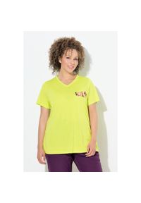 ULLA POPKEN - Damskie Bluzka funkcyjna Wild dekolt w szpic rękaw 1/2. Kolekcja: plus size. Kolor: wielokolorowy, żółty, zielony. Materiał: poliester, materiał, wiskoza #1