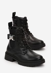 Born2be - Czarne Botki Workery z Ozdobną Klamerką Hasija. Kolor: czarny. Styl: elegancki