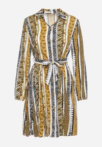 Born2be - Żółta Sukienka Koszulowa z Wiskozy Rozkloszowana z Materiałowym Paskiem Sigina. Okazja: do pracy. Kolor: żółty. Materiał: wiskoza, materiał. Długość rękawa: długi rękaw. Typ sukienki: koszulowe #3