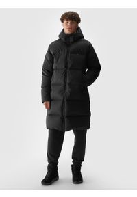 4f - 4F Długi płaszcz puchowy z naturalnym wypełnieniem męski - czarny XXL. Okazja: na co dzień. Typ kołnierza: kaptur. Kolor: czarny. Materiał: puch. Długość: długie. Wzór: gładki. Sezon: zima. Styl: casual, sportowy, klasyczny #1