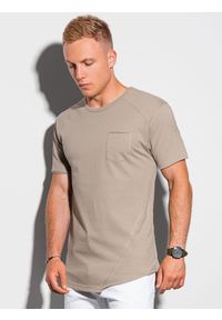 Ombre Clothing - T-shirt męski bawełniany S1384 - popielaty - XXL. Kolor: szary. Materiał: bawełna. Długość: długie. Styl: klasyczny, sportowy
