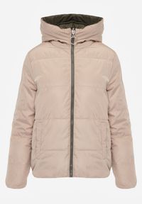 Renee - Ciemnozielona Pikowana Kurtka Dwustronna z Kapturem Ozdobiona Suwakami Nevetila. Okazja: na co dzień. Typ kołnierza: kaptur. Kolor: zielony. Materiał: jeans. Wzór: aplikacja. Styl: casual #2