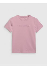 4f - 4F T-shirt slim z nadrukiem damski - różowy L. Okazja: na co dzień. Kolor: różowy. Materiał: bawełna, materiał, elastan, jersey. Długość rękawa: raglanowy rękaw. Wzór: nadruk. Styl: klasyczny, sportowy, casual