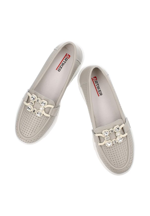Szare Półbuty Artiker Eleganckie Obuwie Damskie Na Koturnie. Kolor: szary. Materiał: materiał. Obcas: na koturnie. Styl: elegancki